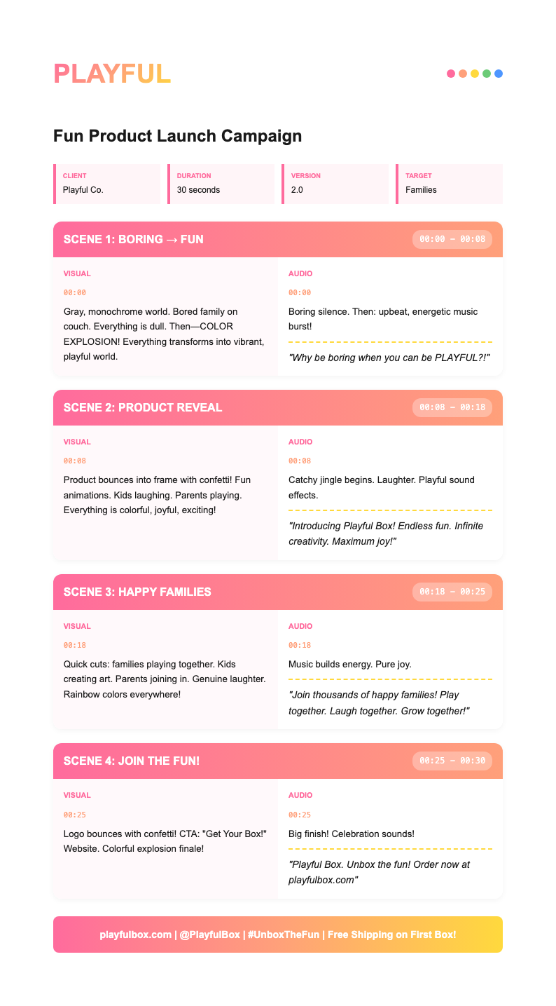 Playful colorful commercial script